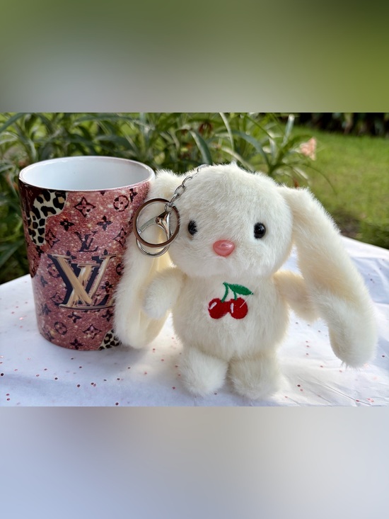 Other - NEW LARGE Plush Bunny Keychain, Bag Charm, Backpack Charm w/ Cherry Embroidery
